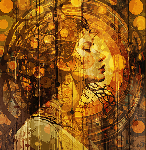 Layers abstract elements with visual portraiture by Toni Vigorito titled Significato Interiore