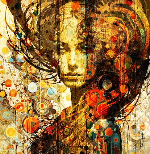 Layers abstract elements with visual portraiture by Toni Vigorito titled Veni Vidi Dici